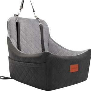 Dog Car Seat for Medium Dogs Up to 40lbs,Fully Detachable and Washable,Memory Foam Covered Soft Fabric,Easy to Install with Adjustable Straps,Anti-Slip Base,2 Side Pockets(Black/Grey,Medium)