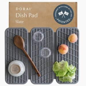 Dorai Home Dish Pad – Quick-Dry Diatomite Stone Drying Mat for Kitchen Counter, 19.9" x 15.2" x 0.52", Slate