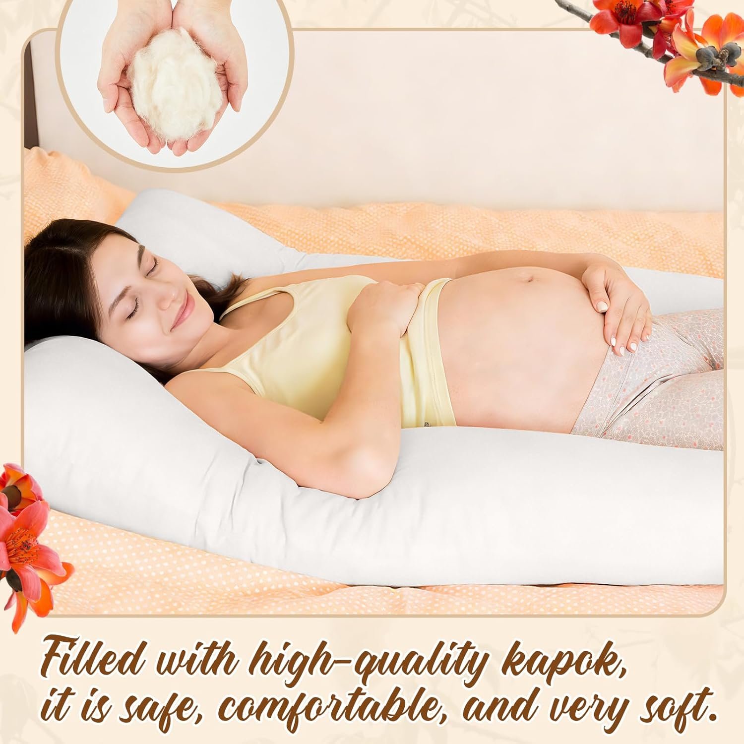 Leinuosen Pregnancy Pillow U-Shape Full Body Maternity Pillows 63 Inch Natural Kapok Fiber Filled with Breathable Cotton Shell for Legs, Back, Neck, Shoulder, HIPS, Belly for Pregnent Women - Image 4
