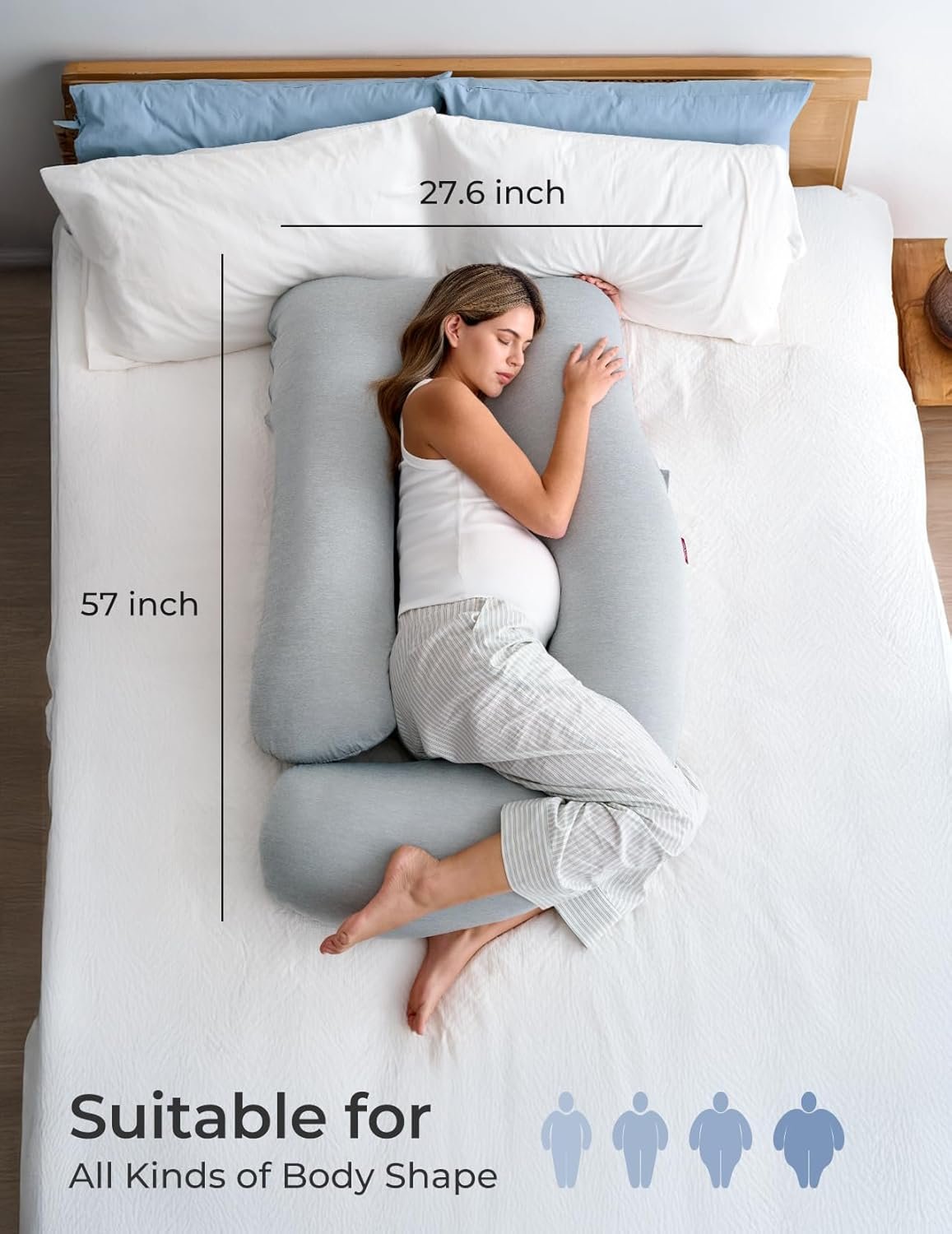 Momcozy Pregnancy Pillows with Cooling Cover, U-Shaped Full Body Maternity Pillow for Side Sleepers 57 Inch - Support for Back, Hip, Belly, Legs for Pregnant Women - Image 8