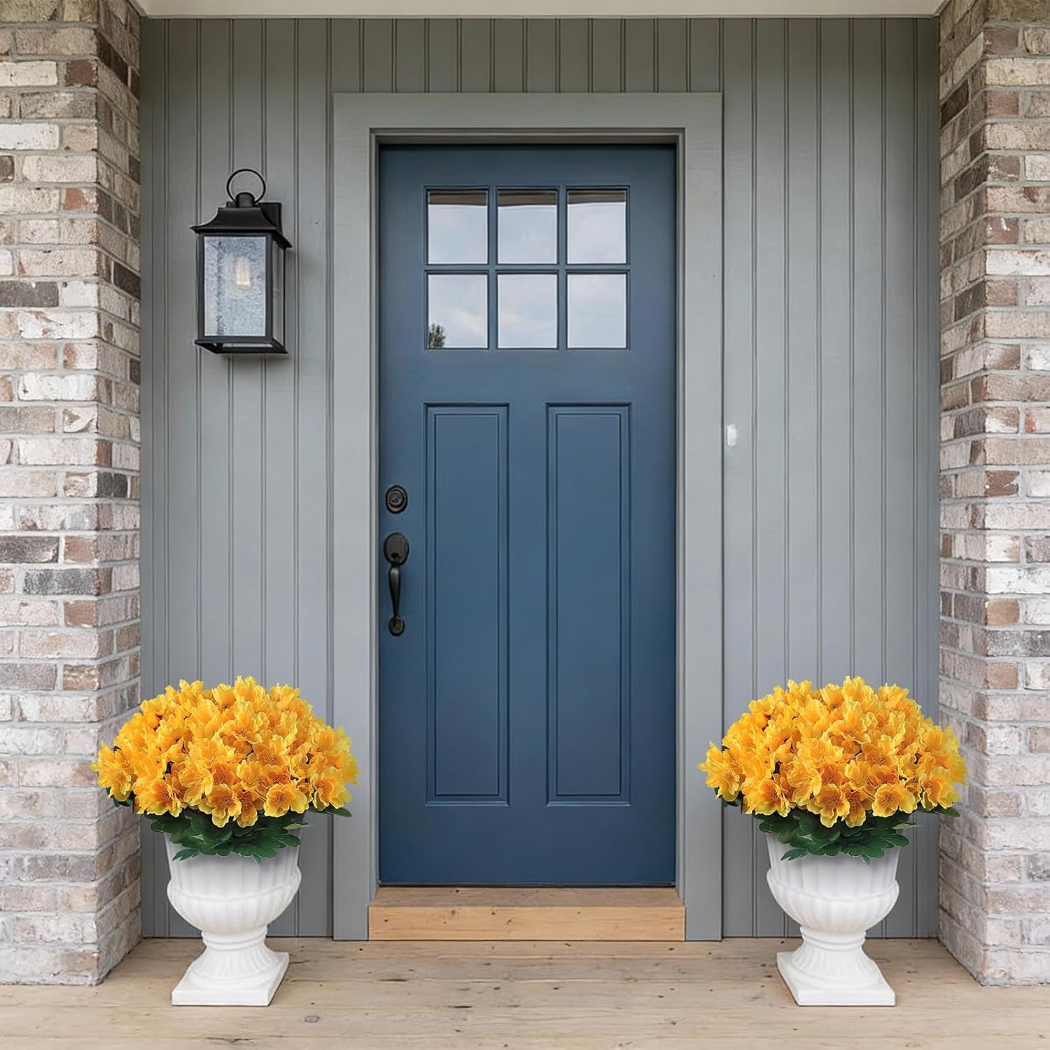 8 Bundles Artificial Camellia for Front Door Outside - Faux UV Resistant Real Looking Camellia Flowers Fake Silk Bouquets Plants for Garden Window Farmhouse Home Spring Summer Decor (Yellow) - Image 8