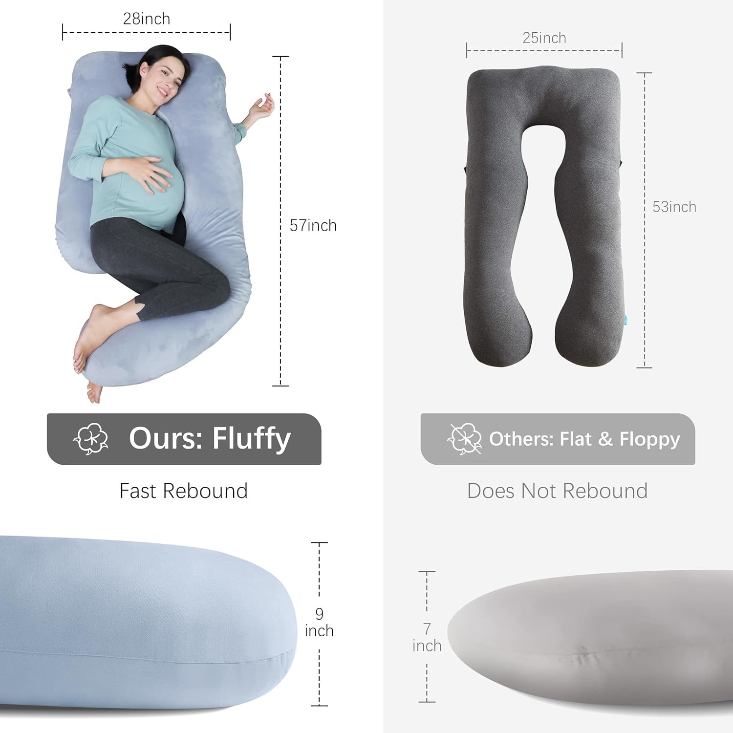 MOON PARK Pregnancy Pillows for Sleeping - 57 Inch U Shaped Full Body Maternity Pillow with Removable Cover - Support for Back, Legs, Belly, Hips - Pregnancy Pillow for Women - Grey - Image 4