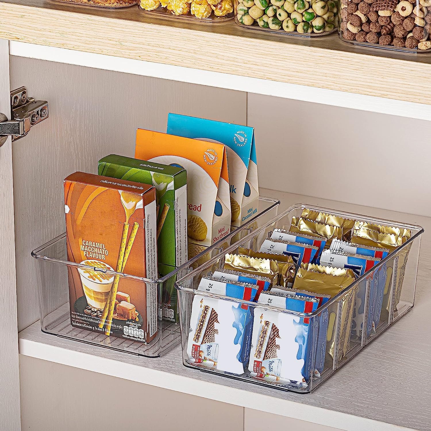 Vtopmart 8 Pack Food Storage Organizer Bins, Clear Plastic Bins for Pantry, Kitchen, Fridge, Cabinet Organization and Storage, 4 Compartment Holder for Packets, Snacks, Pouches, Spice Packets - Image 4