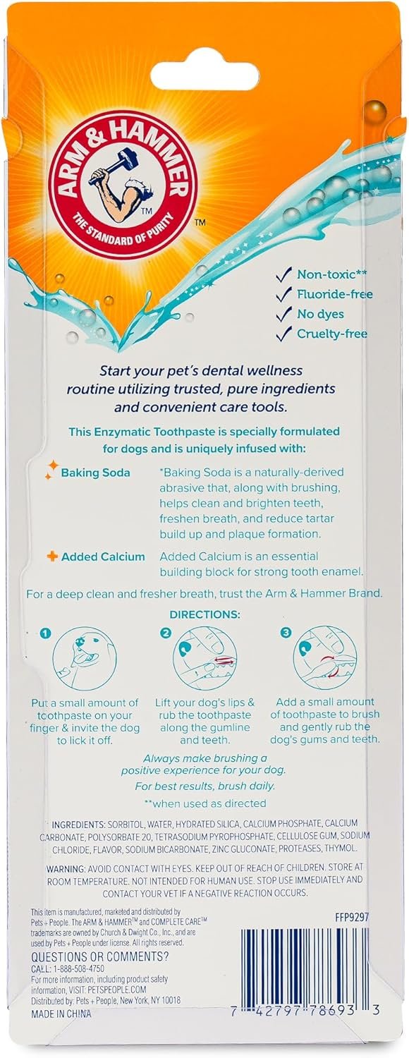 Arm & Hammer Complete Care Dog Dental Kit with Enzymatic Dog Toothpaste, Toothbrush and Finger Brush, Baking Soda and Calcium Formula for Plaque Tartar Control, Chicken Flavor, 2.5 Oz - Image 4