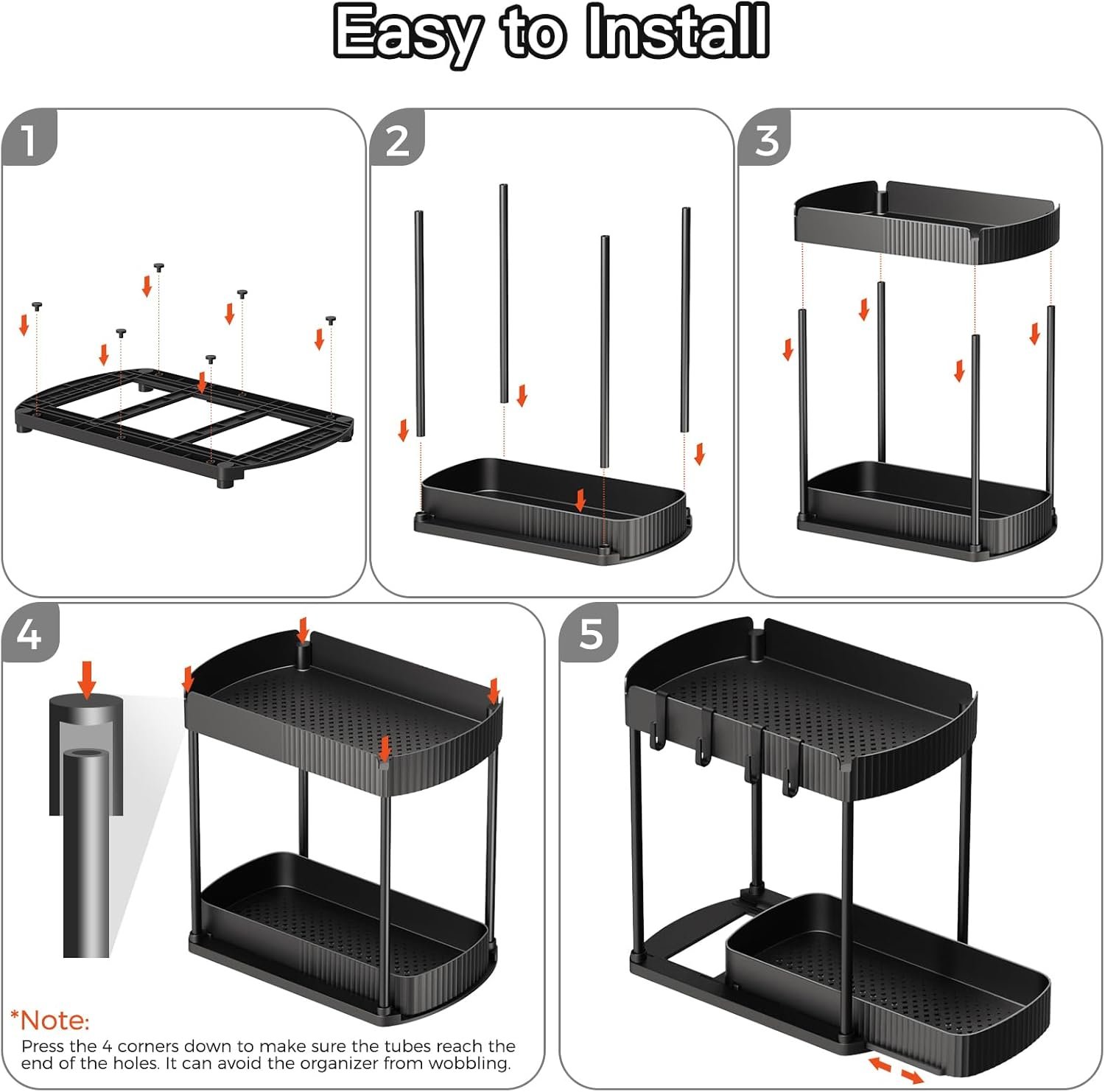 Multi-Purpose Pull-Out Storage Organizers, Under Sink/Cabinet Organizers and Storage for Bathroom & Kitchen, Black, 12.8 Inches, 2 Packs - Image 4