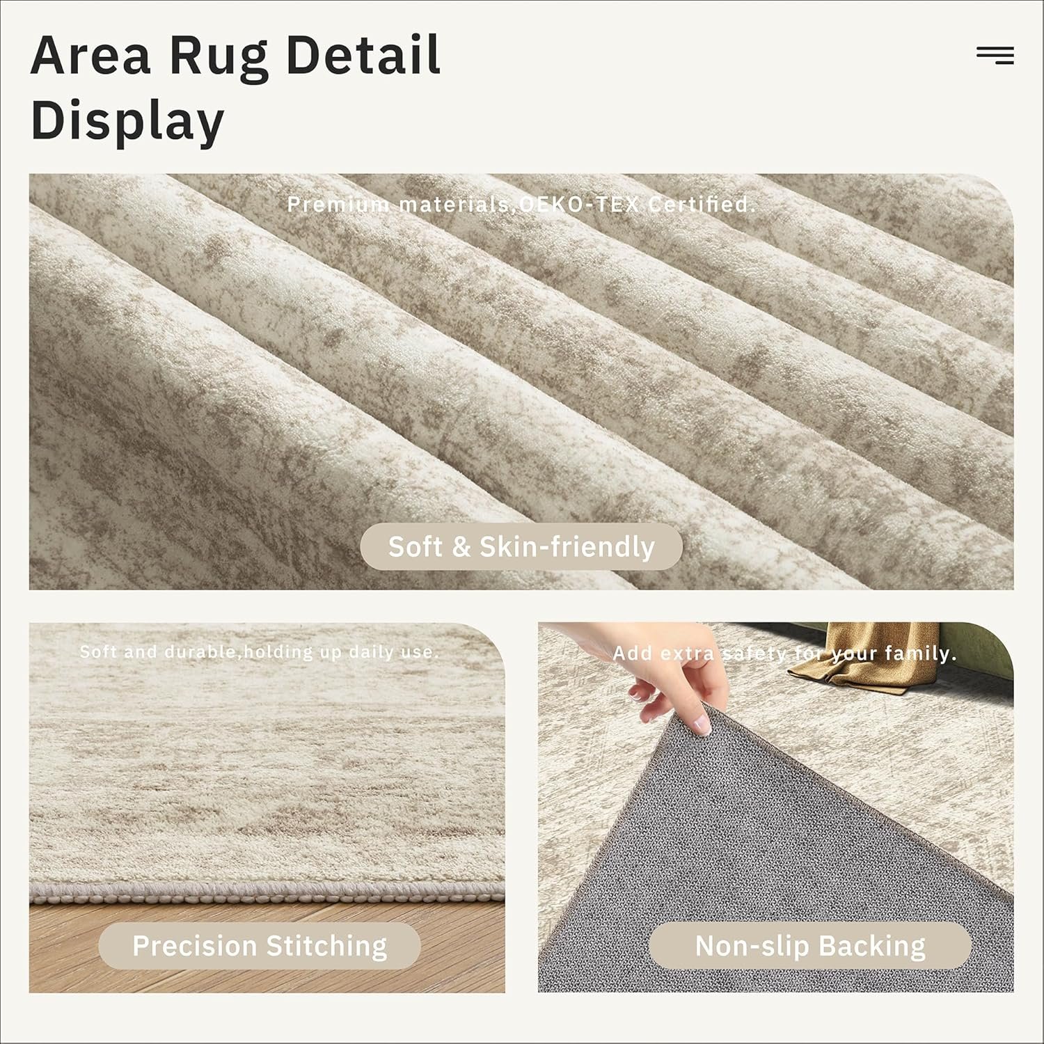 Washable Area Rug 8x10, Large Soft Rugs for Living Room Vintage Beige Carpet 8x10 Area Rugs for Bedroom Dining Room Non-Slip Stain Resistant Under Table Rug - Image 3