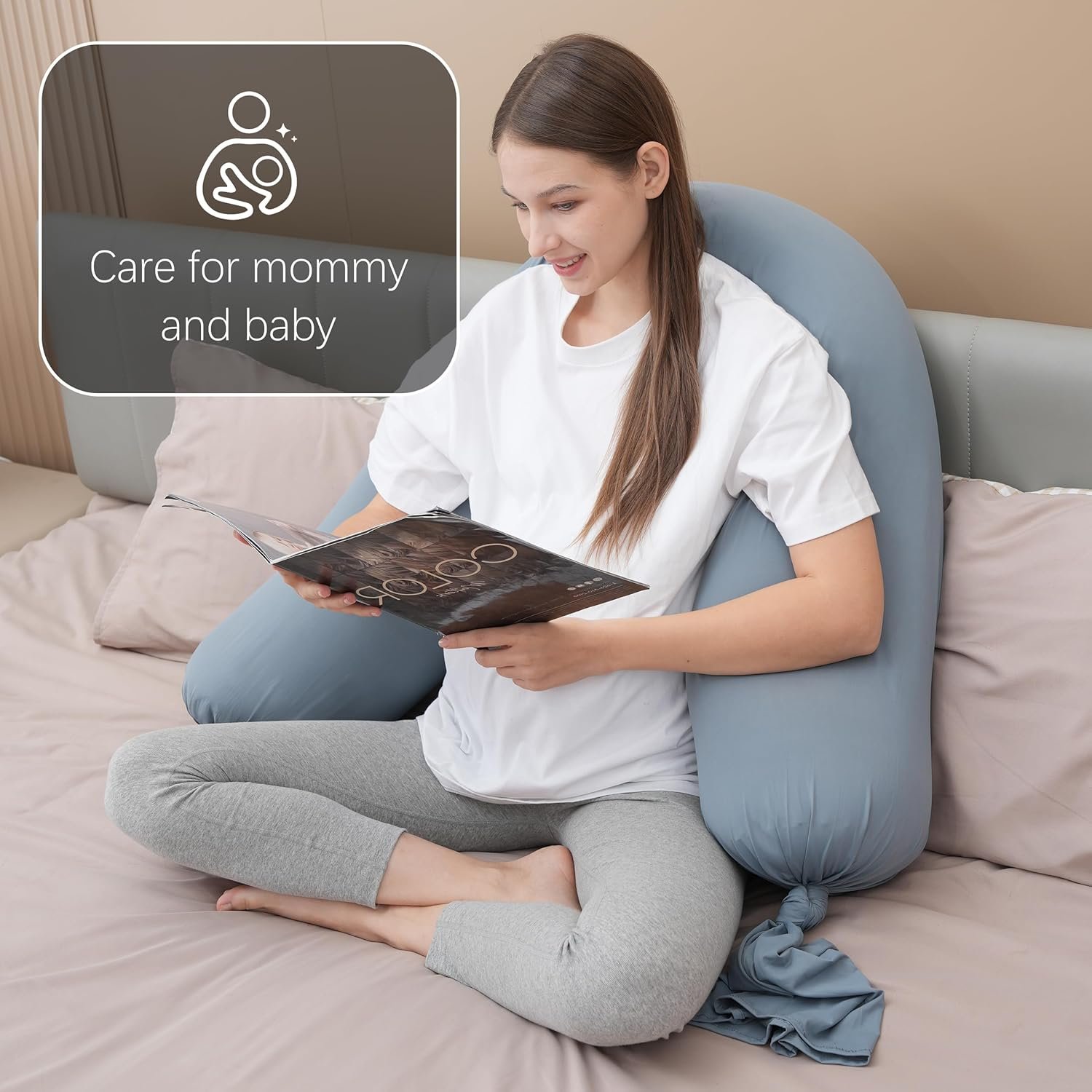 MOON PARK Pregnancy Pillow - Incredibly Smooth and Soft Cooling Cover I Shaped Full Body Maternity Pillow with Removable Cover - Support for Side, Back, Legs, Belly, HIPS - Grey - Image 3