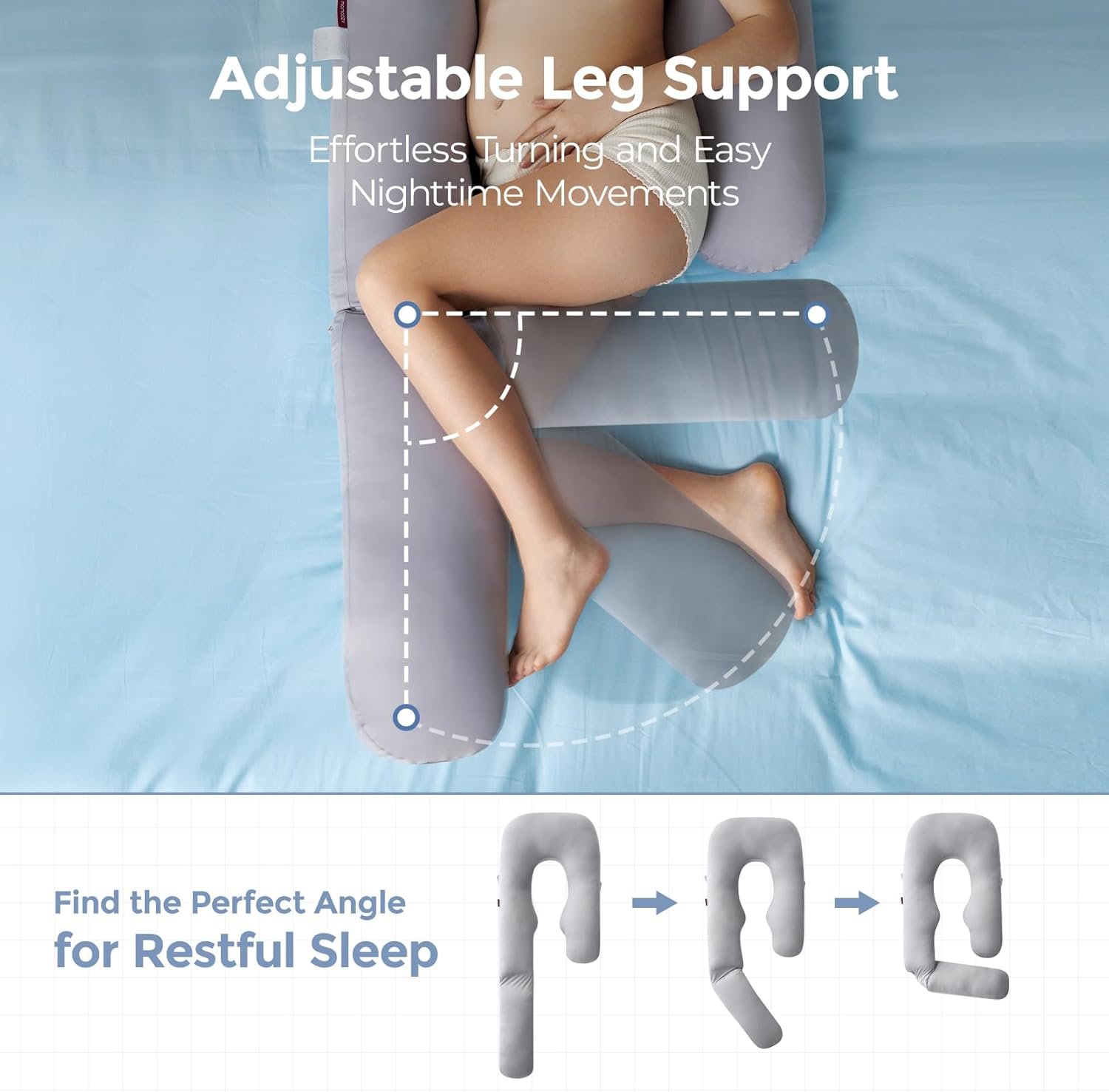 Momcozy Pregnancy Pillow with Cooling Cover, Dreamlign U Pro Maternity Pillow with Adjustable Leg Pillow - Support for Back, HIPS, Belly, Legs for Pregnant Women, 50-72 Inch Full Body Pillow, Grey - Image 4