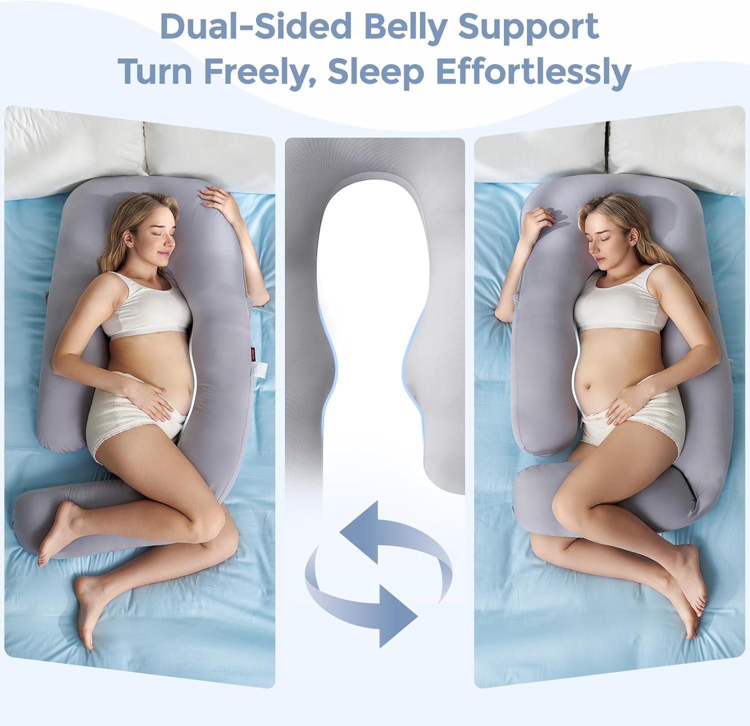 Momcozy Pregnancy Pillow with Cooling Cover, Dreamlign U Pro Maternity Pillow with Adjustable Leg Pillow - Support for Back, HIPS, Belly, Legs for Pregnant Women, 50-72 Inch Full Body Pillow, Grey - Image 5