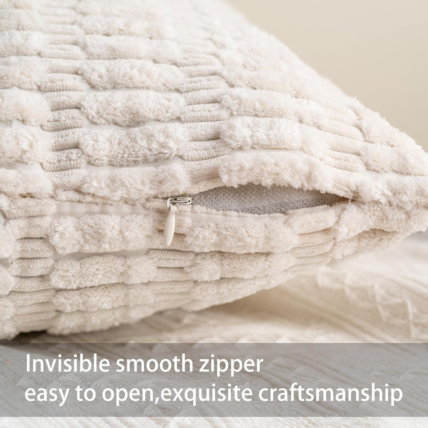 Pack of 2 Corduroy Decorative Throw Pillow Covers 18x18 Inch Soft Striped Pillow Covers Modern Farmhouse Home Decor for Sofa Living Room Couch Bed(Cream White) - Image 3