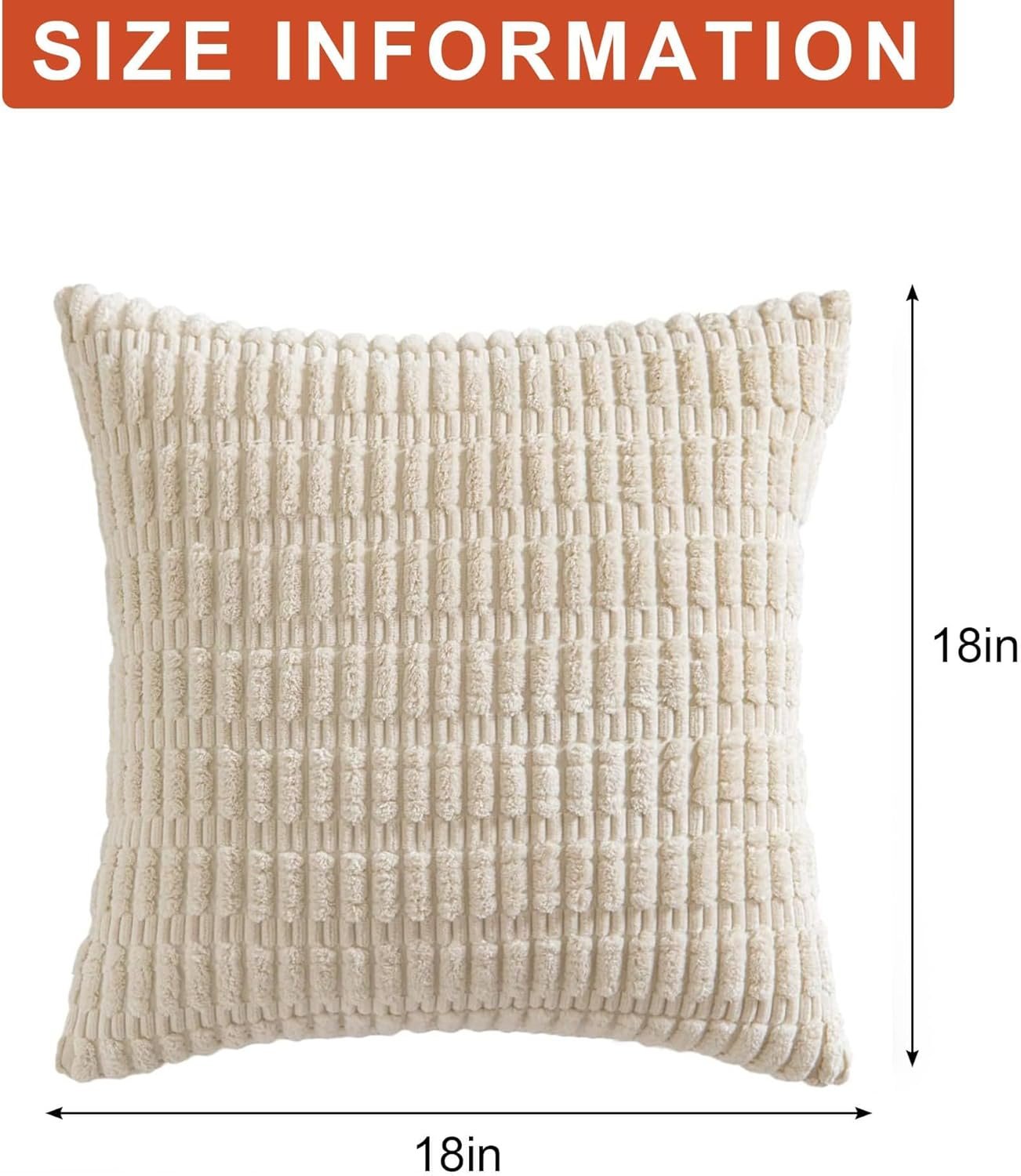 Pack of 2 Corduroy Decorative Throw Pillow Covers 18x18 Inch Soft Striped Pillow Covers Modern Farmhouse Home Decor for Sofa Living Room Couch Bed(Cream White) - Image 4
