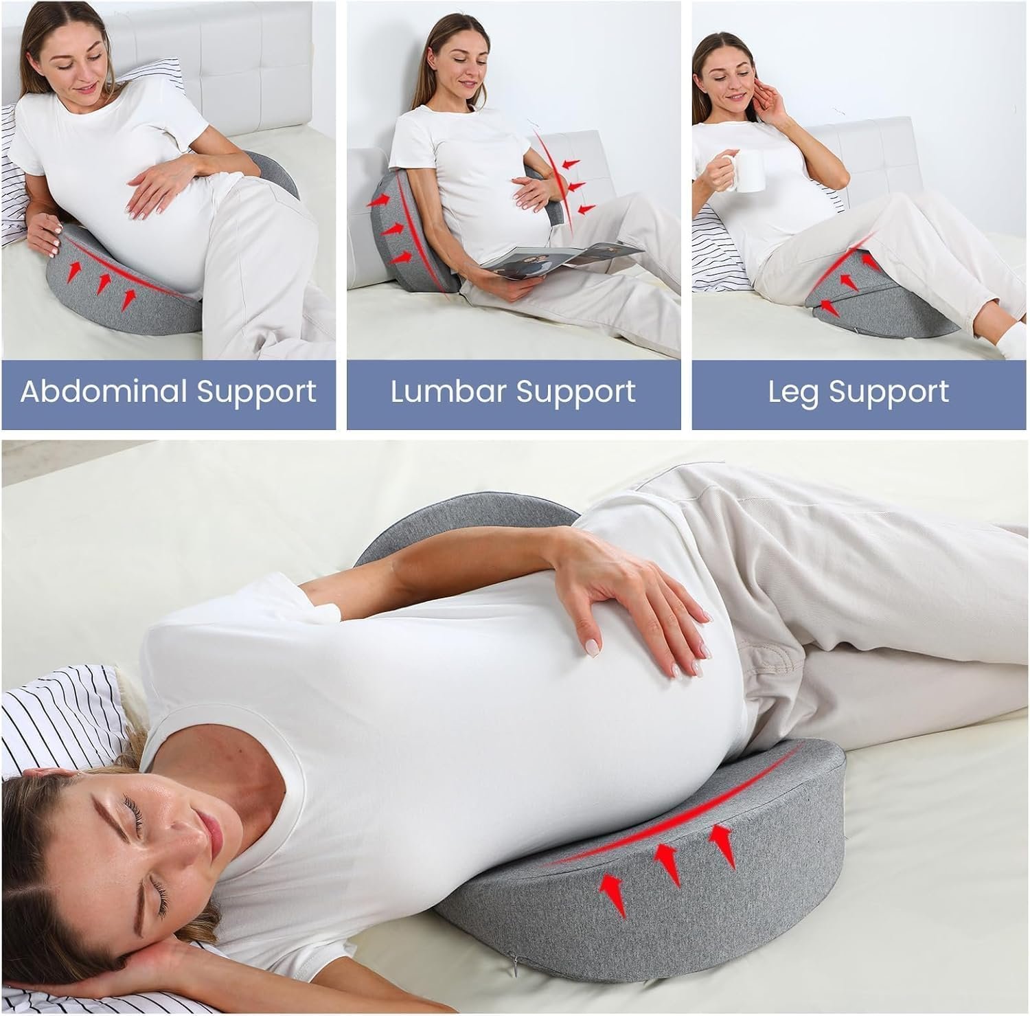 Pregnancy Pillows for Sleeping, Upgraded Memory Foam Maternity Pillow for Pregnant Women, Pregnancy Wedge Pillow with Cooling Removable, Washable Cover, Support for Belly(Light Grey) - Image 4