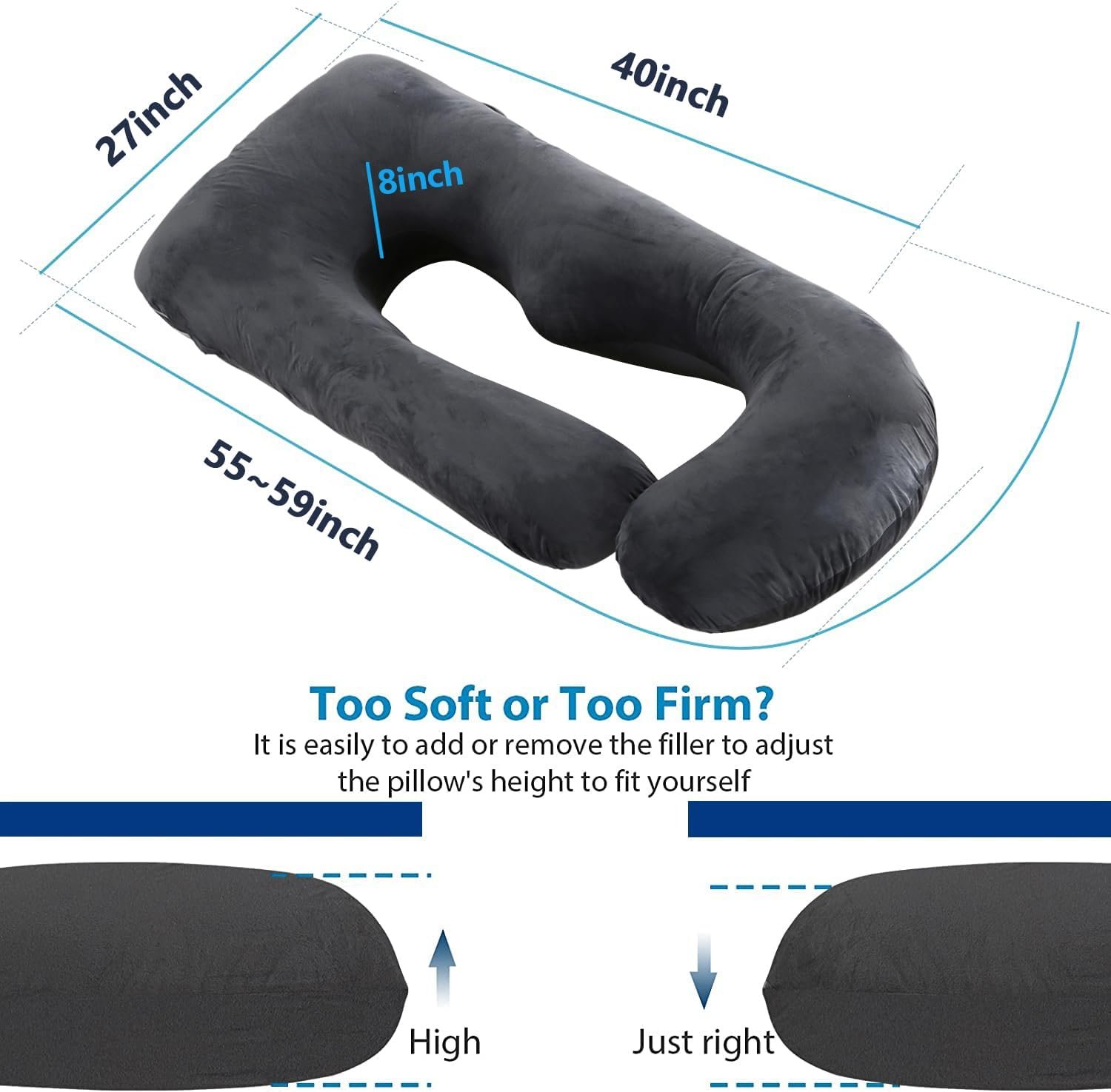 cauzyart Pregnancy Pillows for Sleeping U-Shape Full Body Pillow and Maternity Support - for Back, HIPS, Legs, Belly for Pregnant Women with Removable Washable Cover(Black) - Image 3