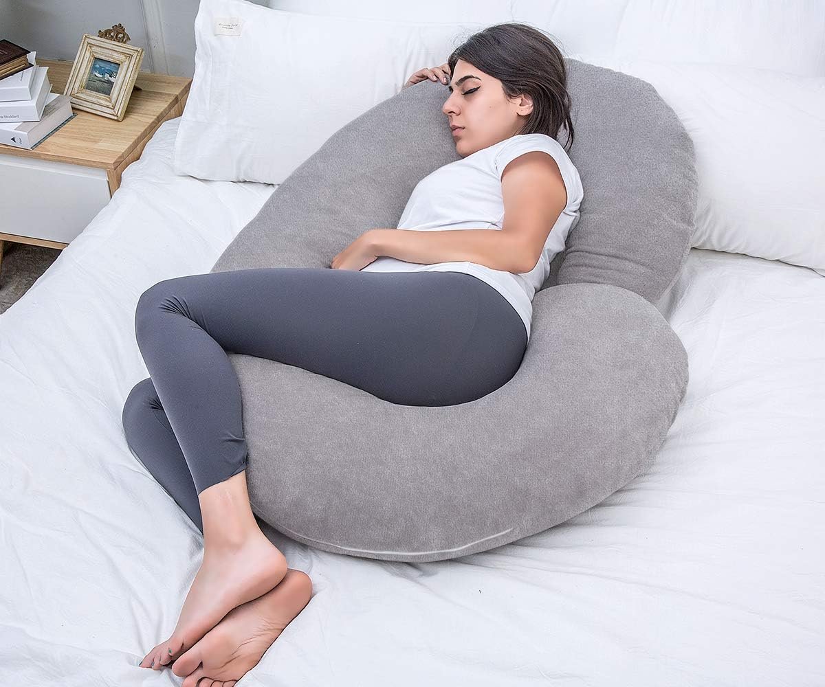 Pregnancy Pillow, C Shaped Full Body Pillow for Maternity Support and Pregnant Women Sleeping with Velvet Cover (Dark Grey) - Image 3