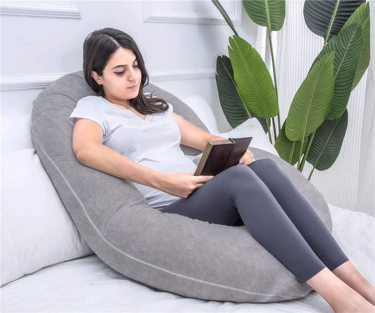 Pregnancy Pillow, C Shaped Full Body Pillow for Maternity Support and Pregnant Women Sleeping with Velvet Cover (Dark Grey) - Image 4