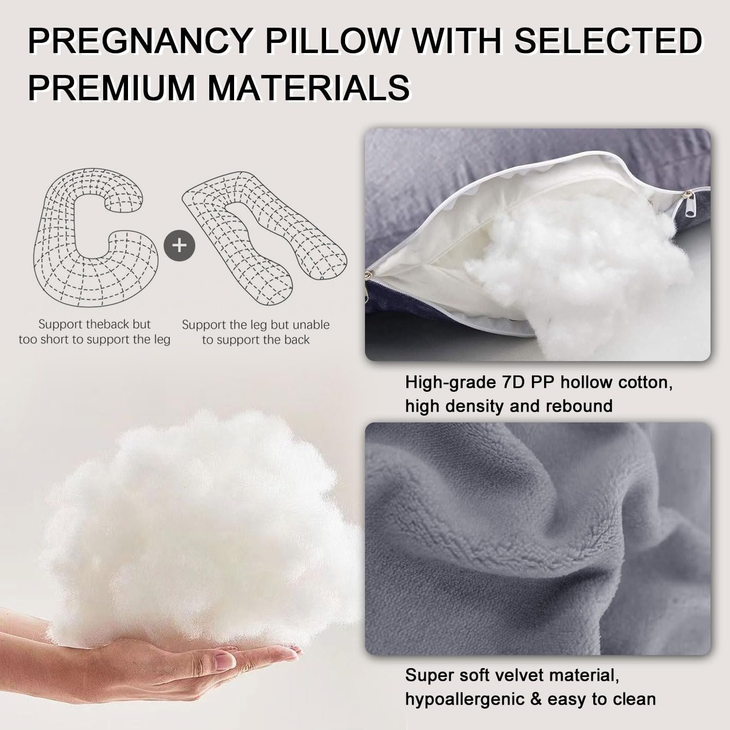 Pregnancy Pillows for Sleeping, U Shaped Full Body Maternity Pillow with Removable Cover - Support for Back, Legs, Belly, HIPS for Pregnant Women,Pregnancy Pillow, Grey - Image 3