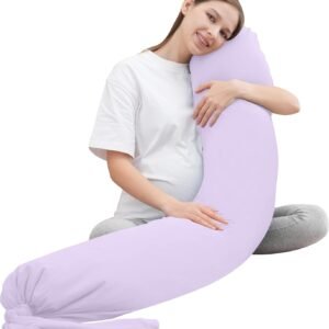 MOON PARK Pregnancy Pillow - Incredibly Smooth and Soft Cooling Cover I Shaped Full Body Maternity Pillow with Removable Cover - Support for Side, Back, Legs, Belly, HIPS - Purple