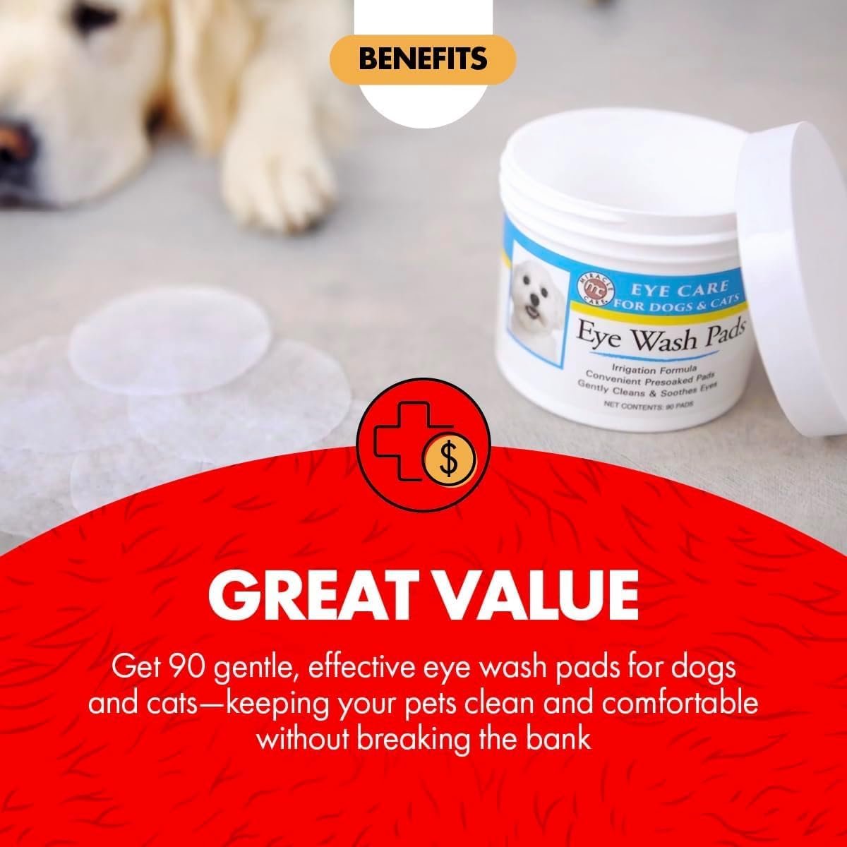 Miracle Care Eye Wash Pads, 90 Single Use Pre-Soaked Pads to Gently Clean and Soothe Dog and Cat Eyes; Non Stinging Formula to Remove Eye Debris - Image 3