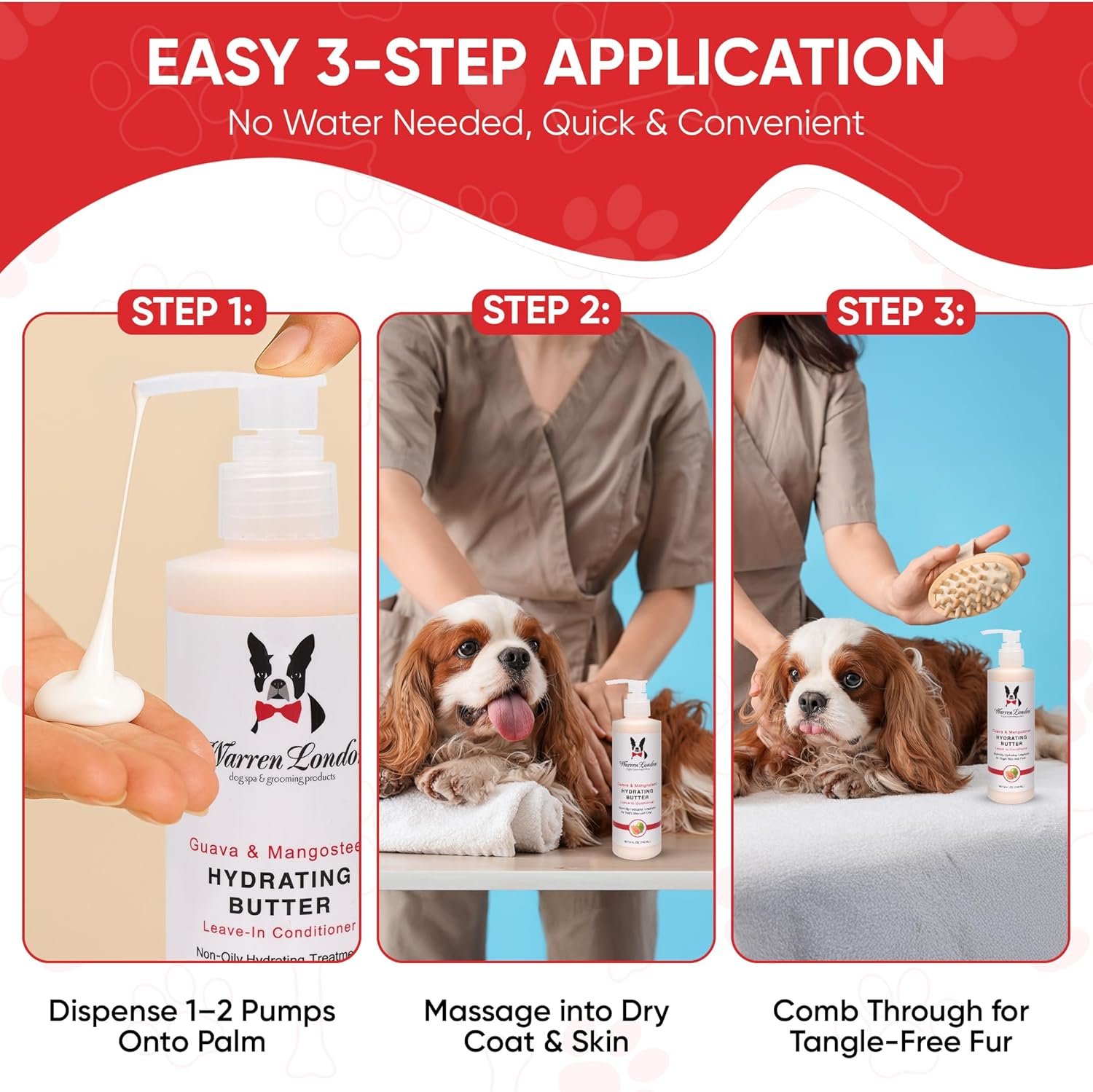 Warren London Hydrating Butter Leave in Pet Conditioner for Dogs | Lotion for Skin and Coat | Aloe Puppy & Dog Conditioner for Hair Detangler, Dry Skin, & Pet Fur Dandruff | Made in USA | Guava 8oz - Image 3