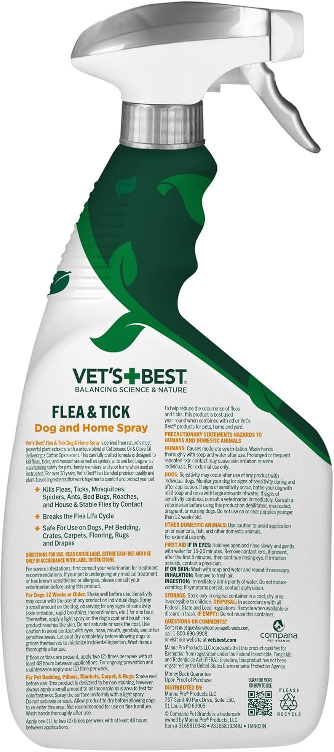 Vet’s Best Indoor Flea and Tick Spray – Dog Flea and Tick Treatment for Home, Plant-Based Formula with Natural Oils, Kills Fleas, Eggs & Ticks on Contact, Made in USA, 32 oz - Image 8