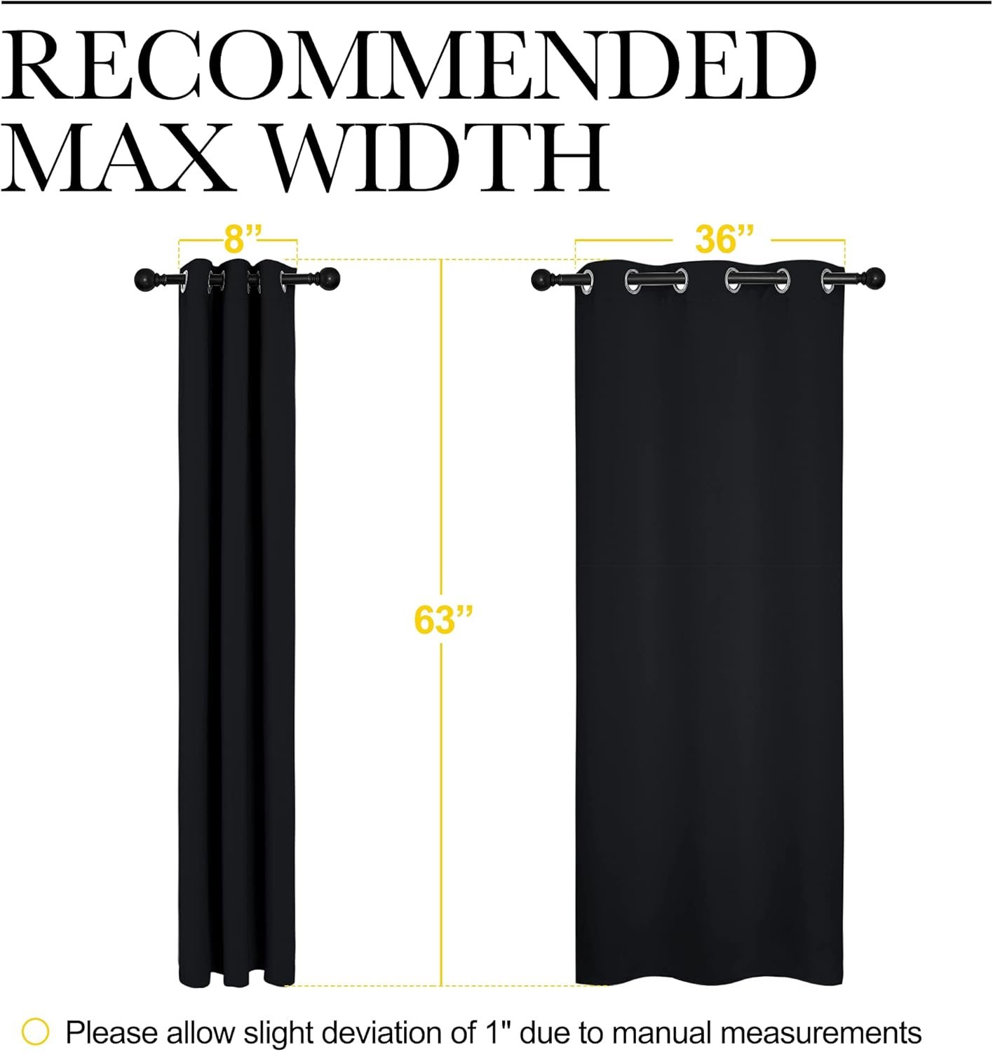 NICETOWN Pitch Black Solid Thermal Insulated Grommet Blackout Curtains/Drapes for Bedroom Window (2 Panels, 42 inches Wide by 63 inches Long, Black) - Image 3