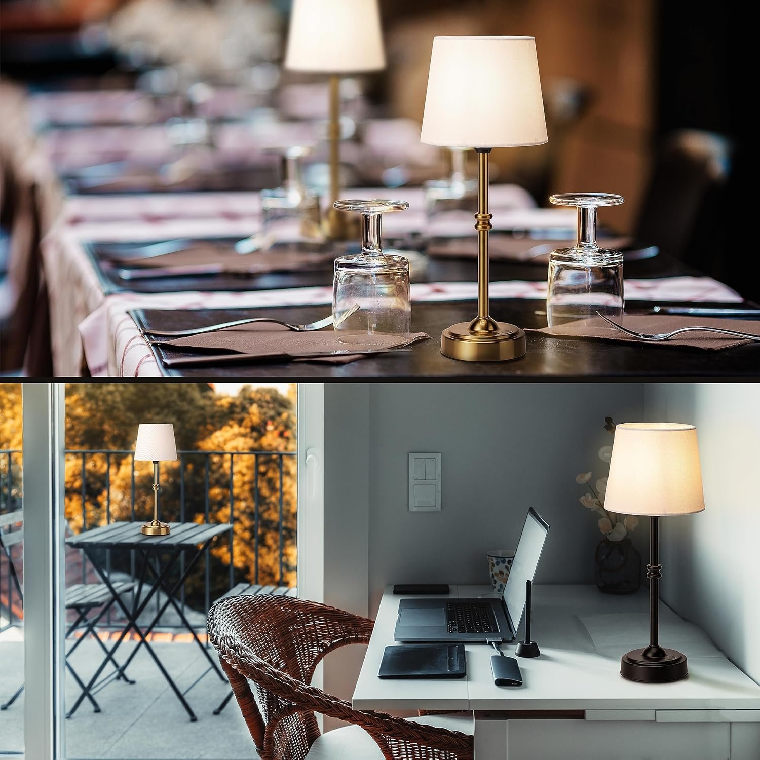 O’Bright Seraph - Cordless LED Table Lamp with Dimmer, Built-in Rechargeable Battery, 3-Level Brightness, Patio Table Lamp, Bedside Night Lamp, Ambient Light for Restaurant, Antique Brass - Image 3