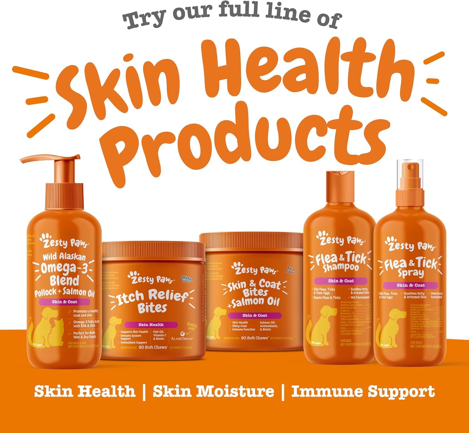 Zesty Paws Wild Alaskan Omega-3 Blend Pollock + Salmon Oil for Dogs and Cats- Skin and Coat Support, Omega 3 Supplement for Pets, 32oz - Image 4