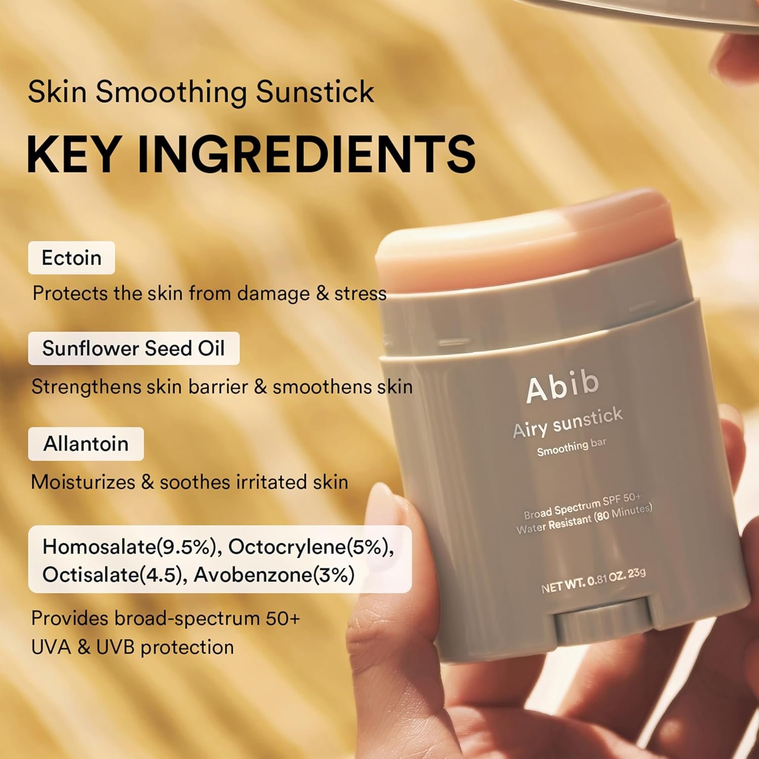 Abib Airy Sunstick Protection Bar Broad Spectrum SPF50+ 0.81 oz / 23 g (Semi-matte) | Korean Suncreen Stick Suncare Sunblock, No Whitecast, Protector Solar Barra, Water resistant - Image 3