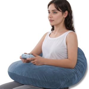 QUEEN ROSE Reading Pillow, Gaming Pillow for Lap, Sitting in Bed or Sofa, Extra Arm Rest for Reading, Playing or Crocheting, Soft Velvet Blue