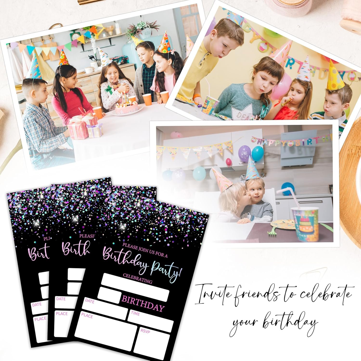 4" x 6" Black Glitter Birthday Invitation Cards - 20Pcs Double Sided Invitation Cards & 20Pcs Envelopes - Modern Birthday Party Invites For Boys, Girls - A05 - Image 6