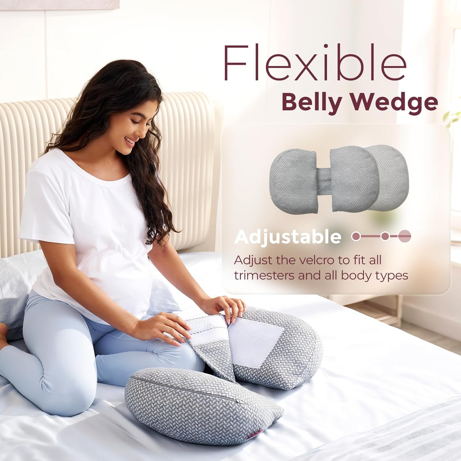 Momcozy Memory Foam Portable Pregnancy Pillow – W Shaped Maternity Great Support for Side Sleepers, Adjustable Travel Wedge Pillow for Back, Belly, and Hip Relief, Ideal for Pregnant Women, Grey - Image 4