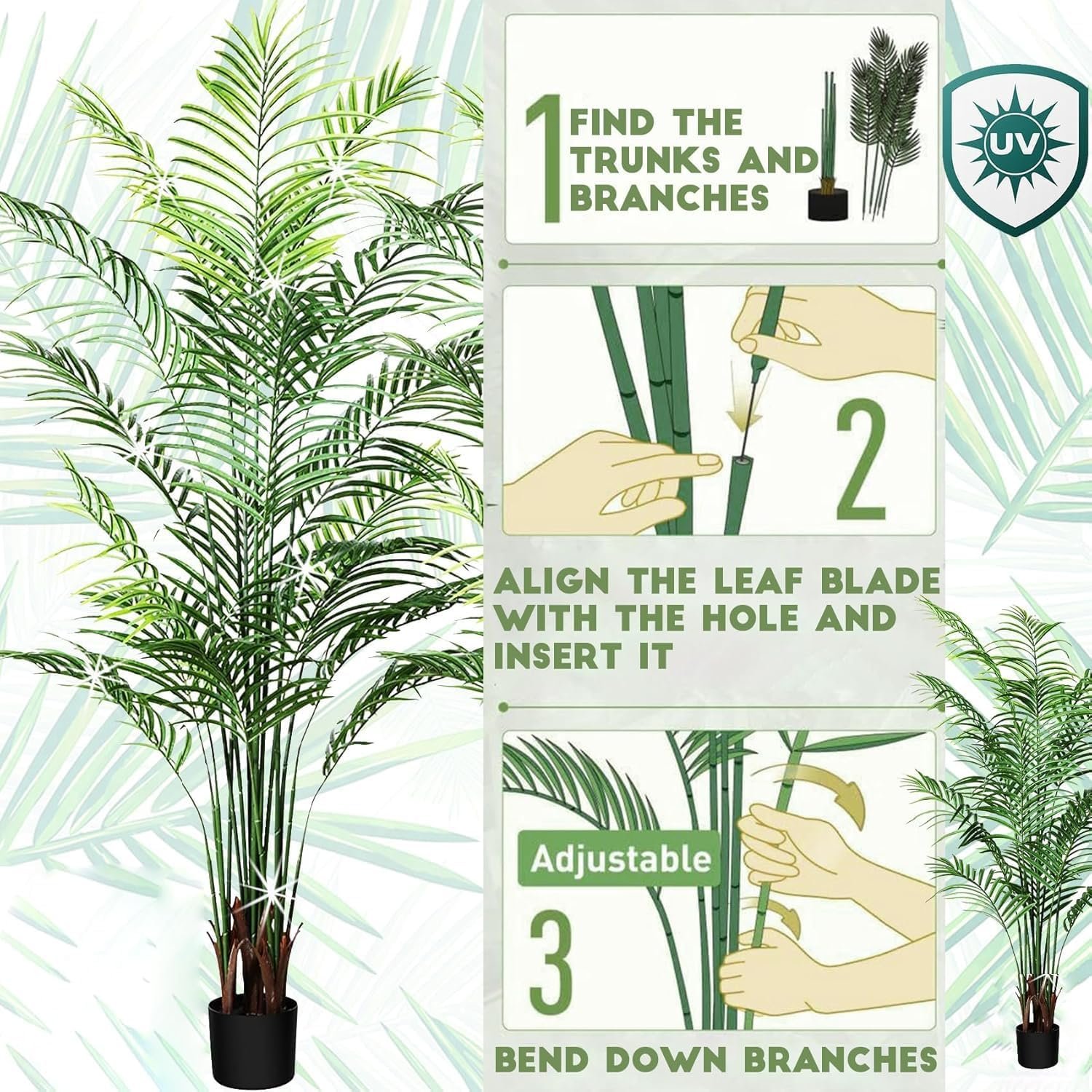 6ft Tall Artificial Areca Palm Trees – Set of 2 | 19-Trunk Real Touch Fake Palm with Natural Moss & Pot | Lifelike Faux Plants for Home, Office, or Patio Indoor/Outdoor Decor - Image 6