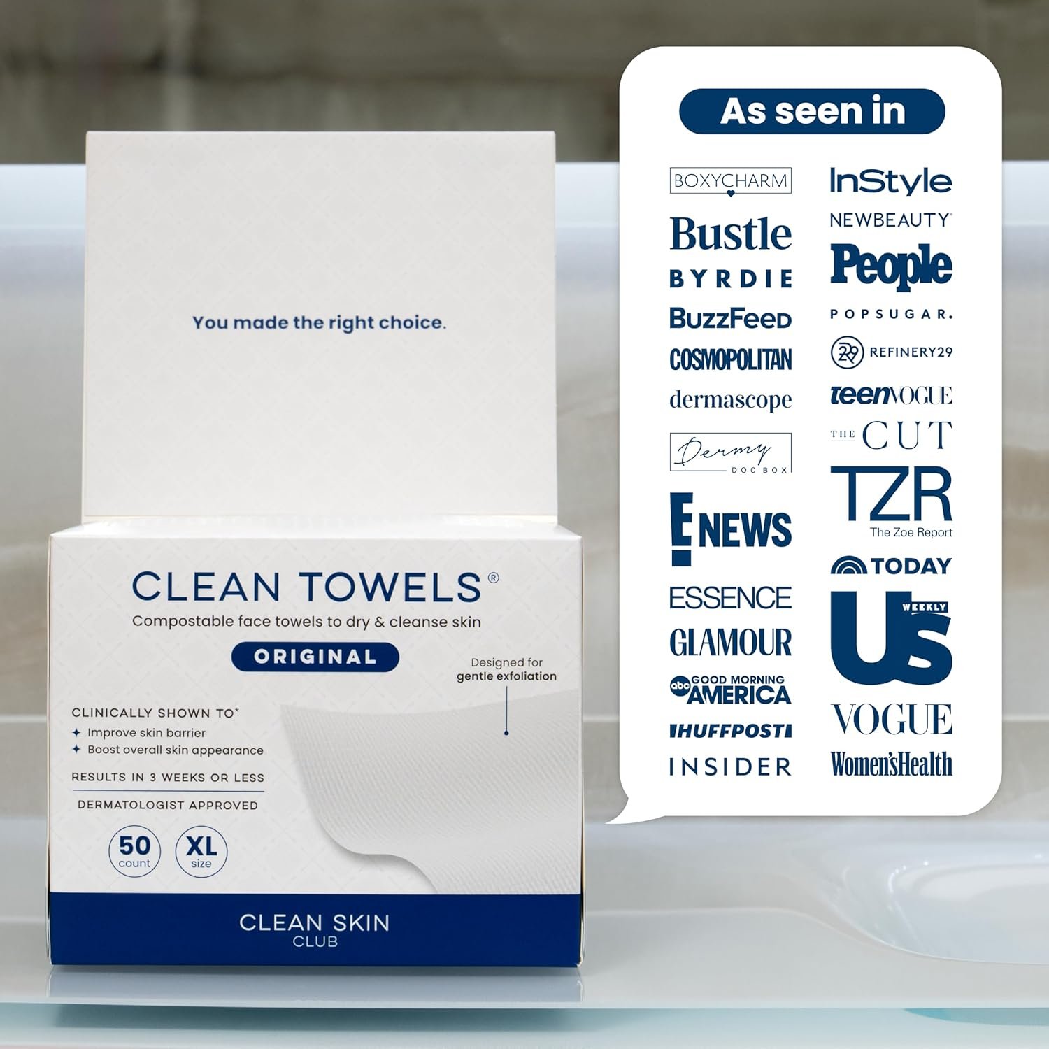 Clean Skin Club Clean Towels XL®, 100% USDA Biobased Face Towel, Disposable Face Towelette, Eczema Association Accepted, Makeup Remover Dry Wipes, Ultra Soft, 1 Pack, 50 Ct - Image 9