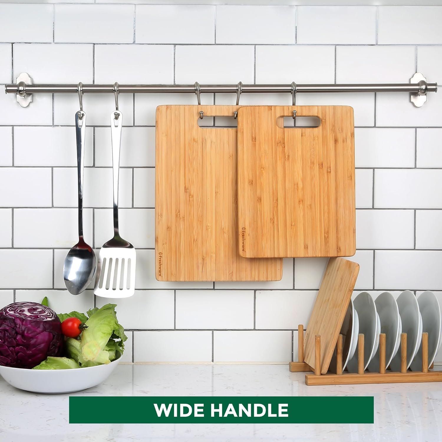 Freshware Bamboo Cutting Board Set of 3, Wooden Cutting Boards for Kitchen, Knife Friendly Food Grade Chopping Board, Lightweight with Hanging Hole for Easy Storage - Image 3