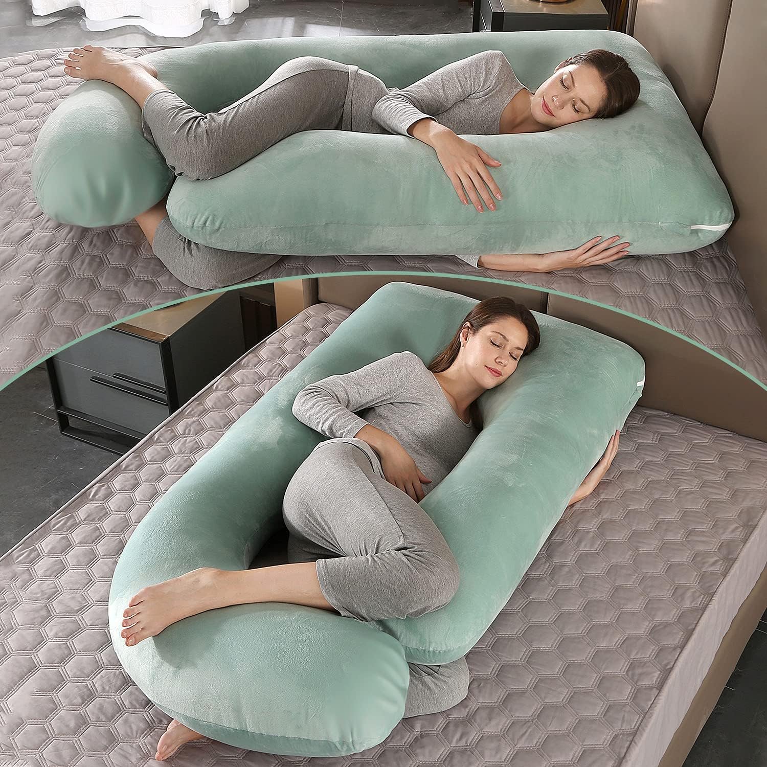 Elover Pregnancy Pillows,U Shaped Full Body Maternity Pillow with Removable Cover,Support for Pregnant Women,57 Inch Pregnancy Pillows for Sleeping (Green,Velvet) - Image 4