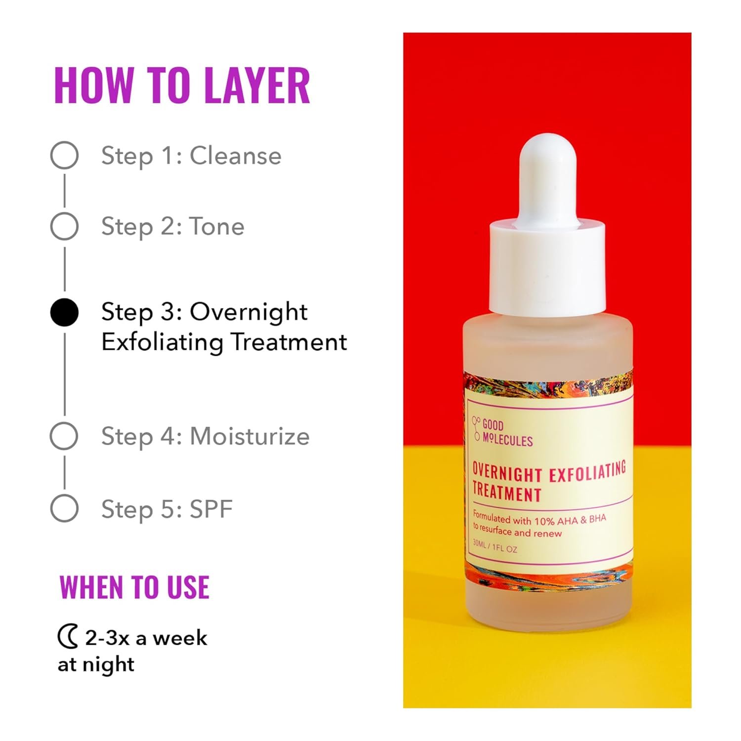 Good Molecules Overnight Exfoliating Treatment - Face Exfoliator with AHA & BHA Lightweight Formula - Pore Minimizer, Facial Skin Care with Glycolic & Salicylic Acid - Image 4