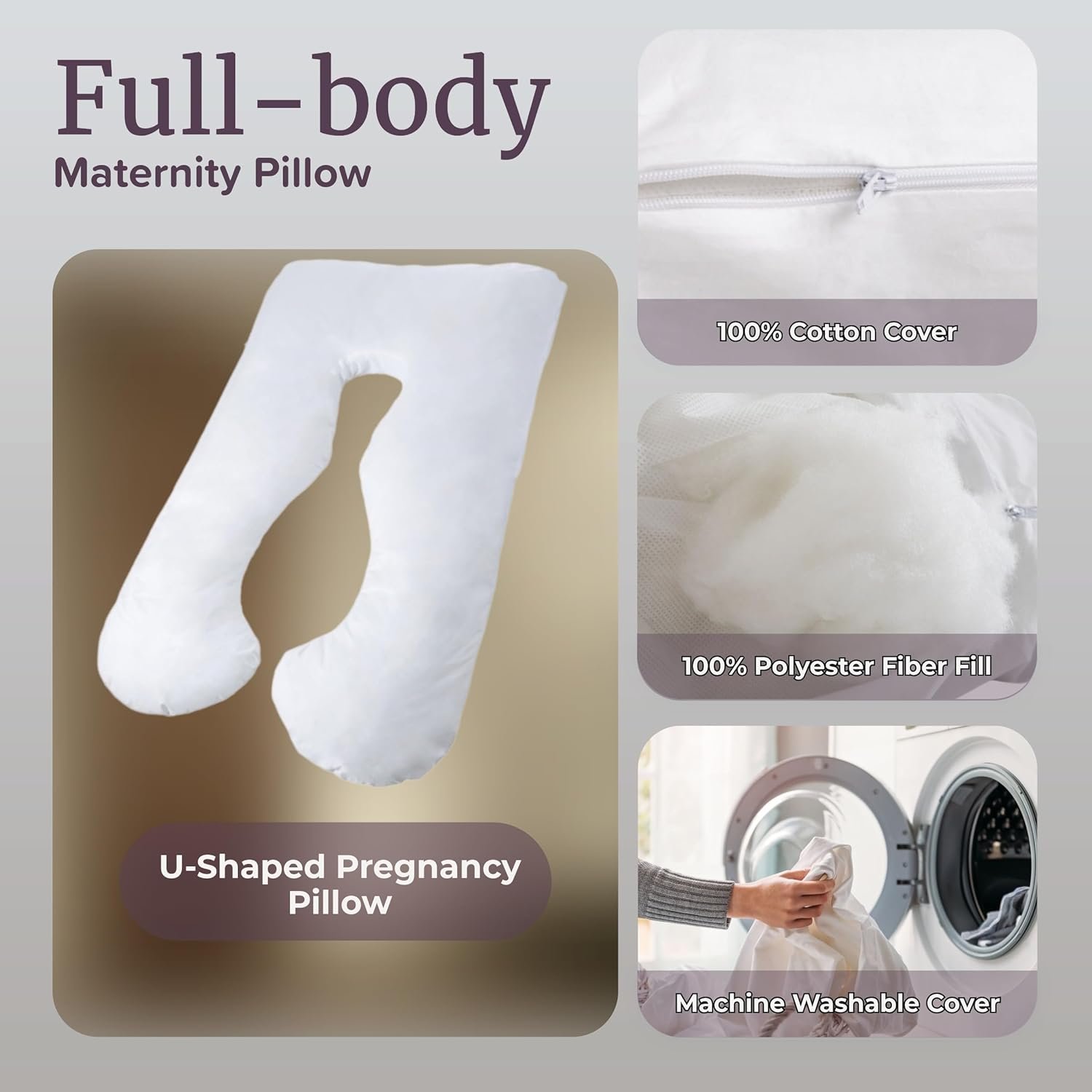 Pregnancy Pillow - U-Shaped Full Body Pillow with Removable Cover - Pregnancy Support for Sleeping - Body Cushions for Adults, Maternity Pad by Lavish Home (White) - Image 3