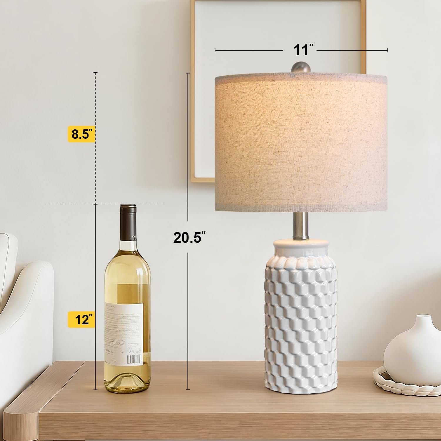 20.5" White Modern Ceramic Bedside Lamp Set of 2 for Bedroom Decor Farmhouse Table Lamp for Living Room Office Dorm - Image 3