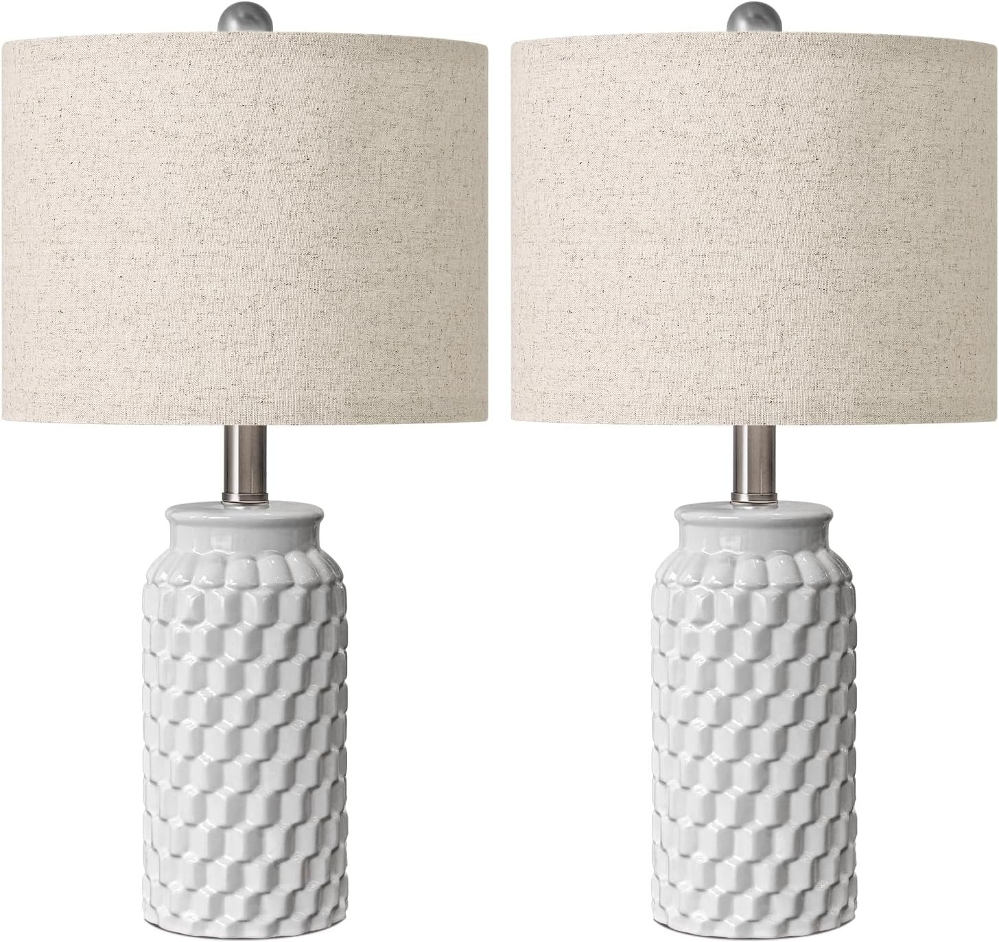 20.5" White Modern Ceramic Bedside Lamp Set of 2 for Bedroom Decor Farmhouse Table Lamp for Living Room Office Dorm - Image 4
