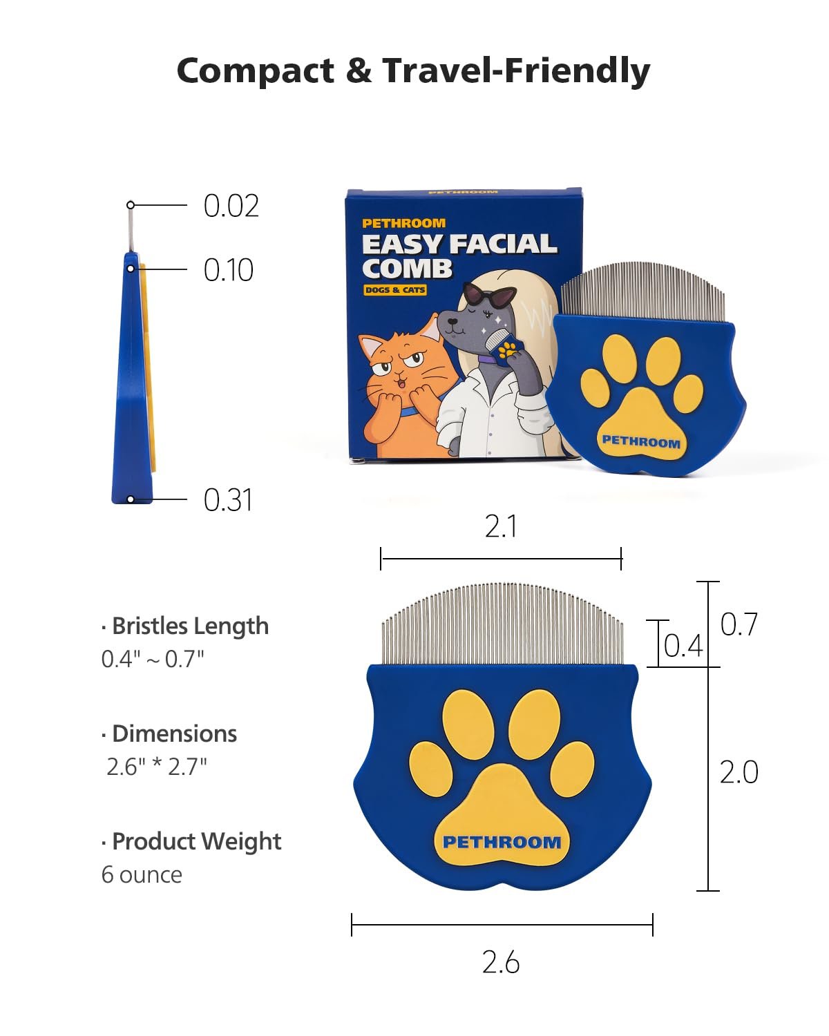 PETHROOM Professional Eye Comb for Pets | Stainless Steel Tear Stain Remover for Cats & Dogs | Gentle Round-Head Grooming Tool | Compact & Portable for Eye Gunk Removal - Image 3