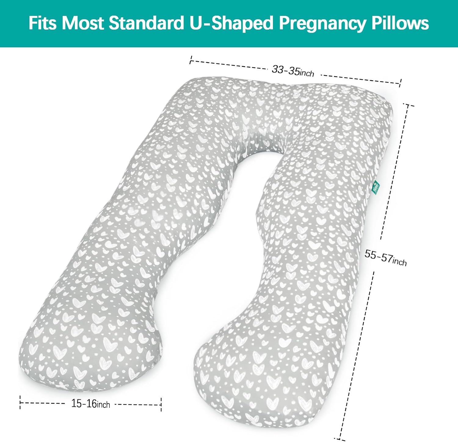 Pregnancy Pillow Cover U-Shaped (ONLY Pillowcase), Super Soft Replacement Cover Fits Most 55/57 Inch Maternity Pillow, Full Body Pregnancy Pillow Case, Universal Fit, Grey Hearts Print - Image 6