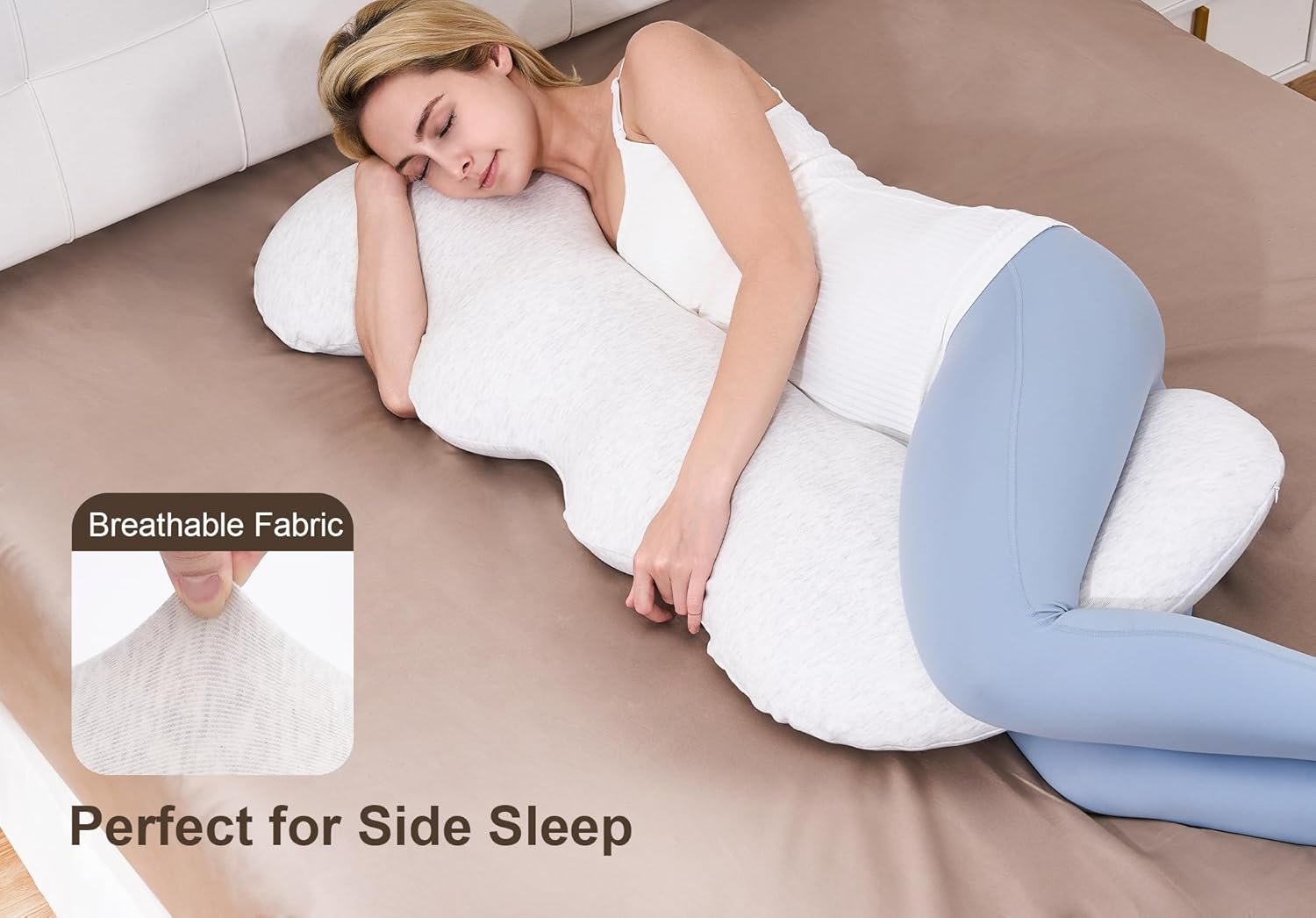 Pregnancy Pillows for Side Sleeping, Big Memory Foam J Shaped Maternity Body Pillow for Pregnancy, Full Body Support, Soft Pregnancy Pillow for Head Neck Belly HIPS Support - Image 3
