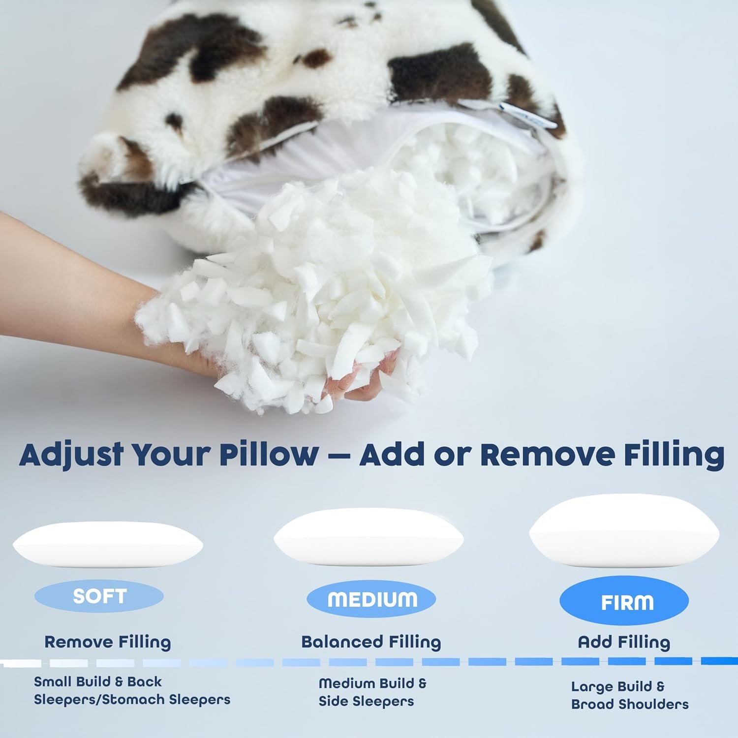 OMEO Winter Fluffy Full Body Pillow – Memory Foam Pregnancy Pillow, Nursing Pillow for Side Sleepers, Weighted Body Pillow for Adults (Soft Cow Print Cover) - Image 5