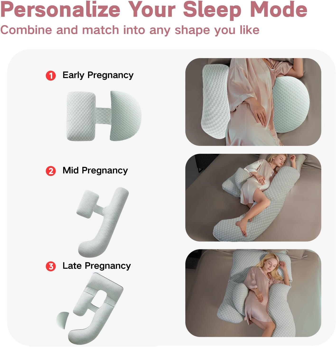 Pregnancy Pillow for Sleeping, Full Body Maternity Pillow with Removable Cover, Detachable U-Shape Pregnancy Body Pillow Support for Head, Back, Neck, Legs, HIPS, Belly for Side Sleeper, Green - Image 4