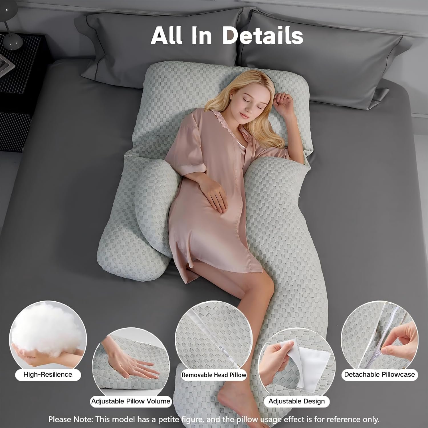 Pregnancy Pillow for Sleeping, Full Body Maternity Pillow with Removable Cover, Detachable U-Shape Pregnancy Body Pillow Support for Head, Back, Neck, Legs, HIPS, Belly for Side Sleeper, Green - Image 5