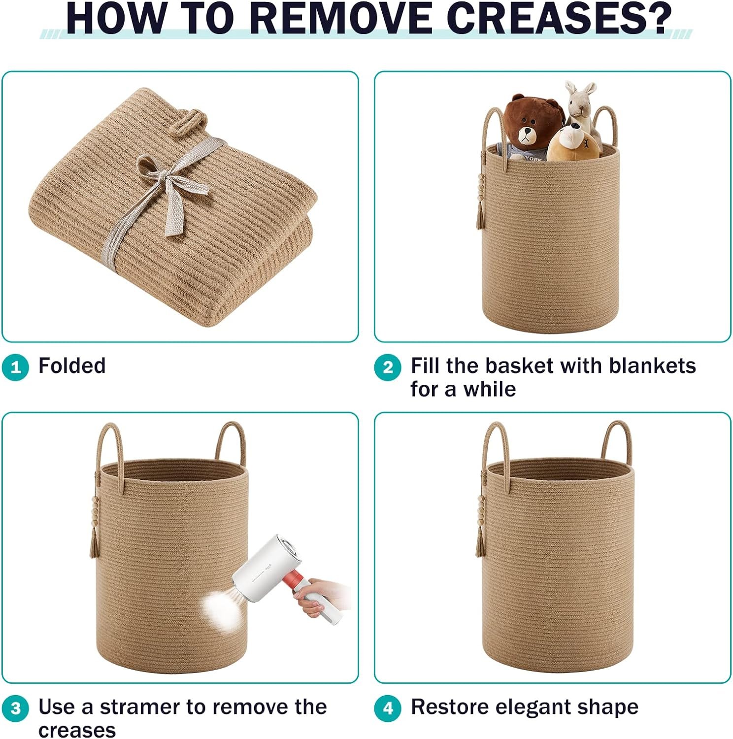 Jute Rope Laundry Hamper Basket by YOUDENOVA, 58L Tall Laundry Basket, Baby Nursery Hamper for Blanket Storage for Bedroom-Large-Jute - Image 5