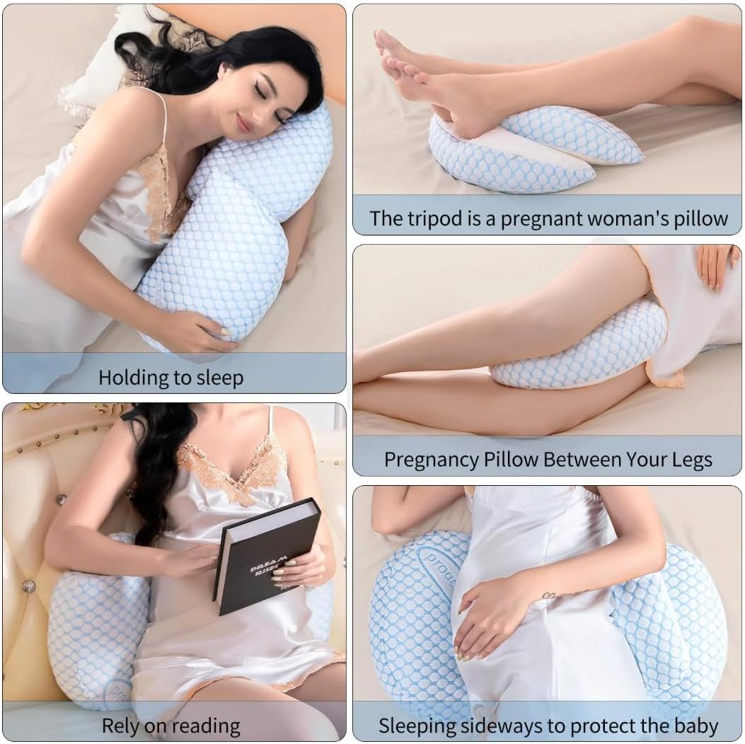 Portable Pregnancy Pillow – W Shaped Maternity Support for Side Sleepers, Adjustable Travel Wedge Pillow for Back, Belly, and Hip Relief, Ideal for Pregnant Women, Nursing Pillow (While Blue) - Image 3