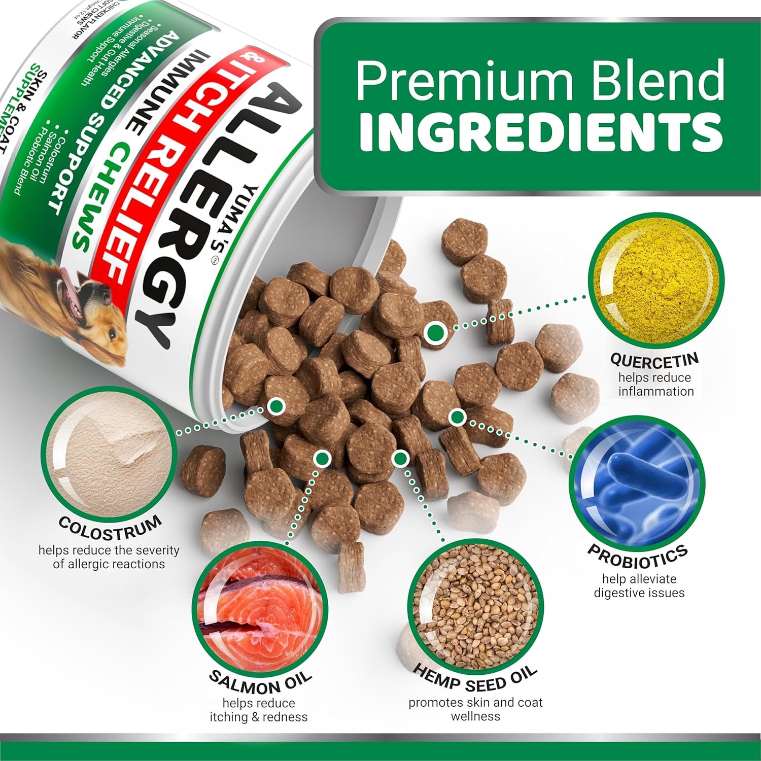 Dog Allergy Relief Chews - Dog Itching Skin Relief Treatment Pills - 170 Treats - Anti-Itch Chewables - Itchy and Paw Licking - Hot Spots - Omega 3 Fish Oil - Dry Skin & Coat Supplement - Image 3