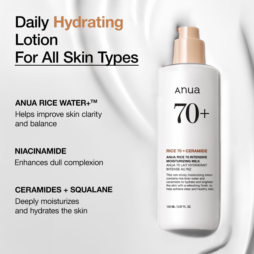ANUA Rice 70 Intensive Moisturizing Milk, Lotion for Deep Hydration and Nourishing, Glowy Glass Skin, Rice Water, Niacinamide, Ceramides, Lightweight, Korean Skincare, 150ml/ 5.07 fl.oz. - Image 3