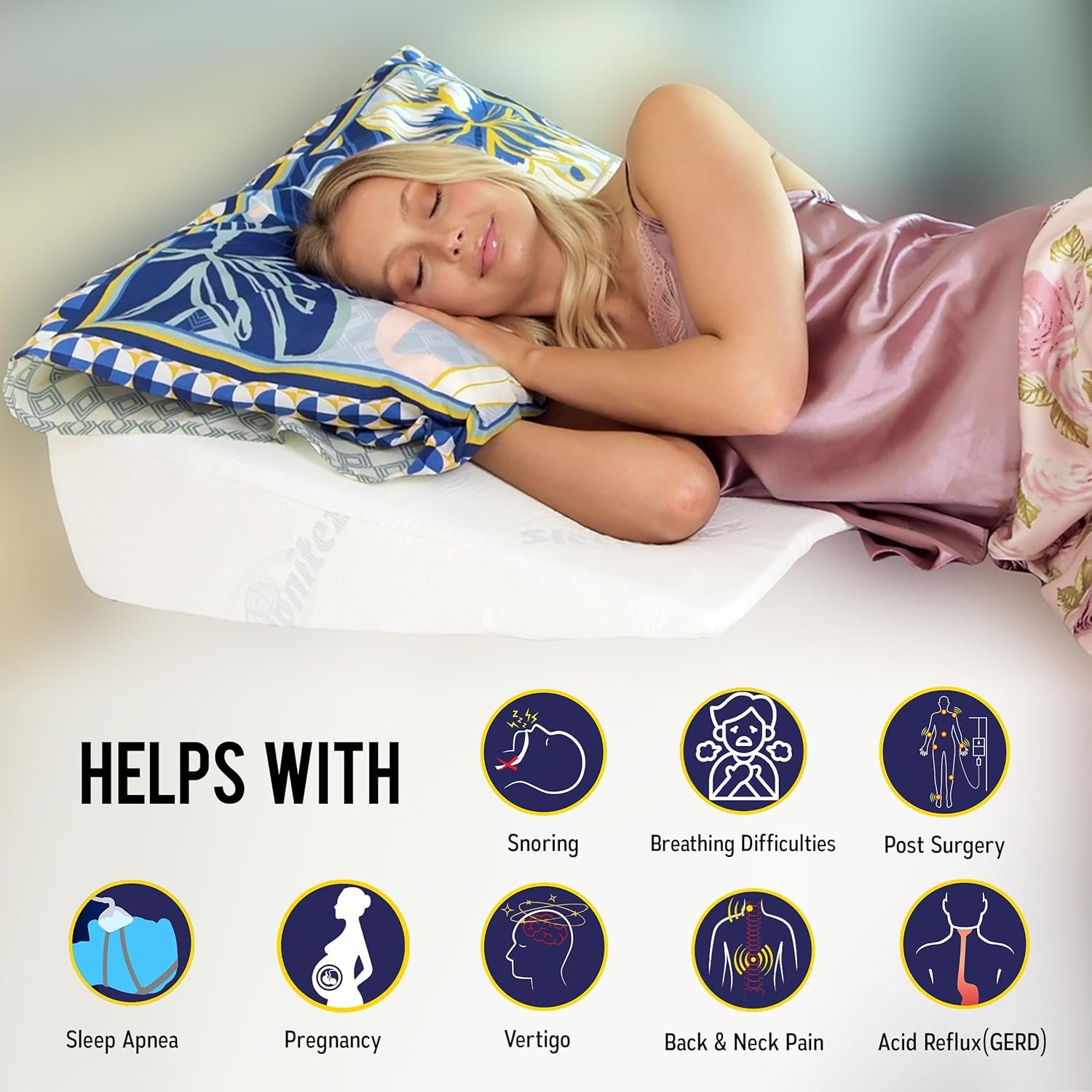 Sleepnitez Fsa Eligible 8" Bed Wedge Pillow – Memory Foam Wedge for Sleeping, Acid Reflux Pillow for Snoring, GERD, Pregnancy, Sleep Apnea, Reading – Luxurious 3.25" Memory Foam Top Layer - Image 6